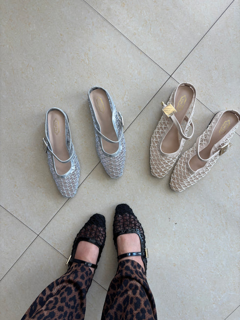 Lace Gauze Slip On Mules